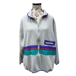 White Stag Vintage Gray Half Zip Sweatshirt Aqua & Purple Details